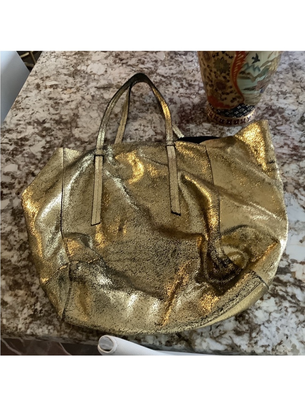 Zara Gold Metallic large leather Tote Bag - - Picture 3 of 15